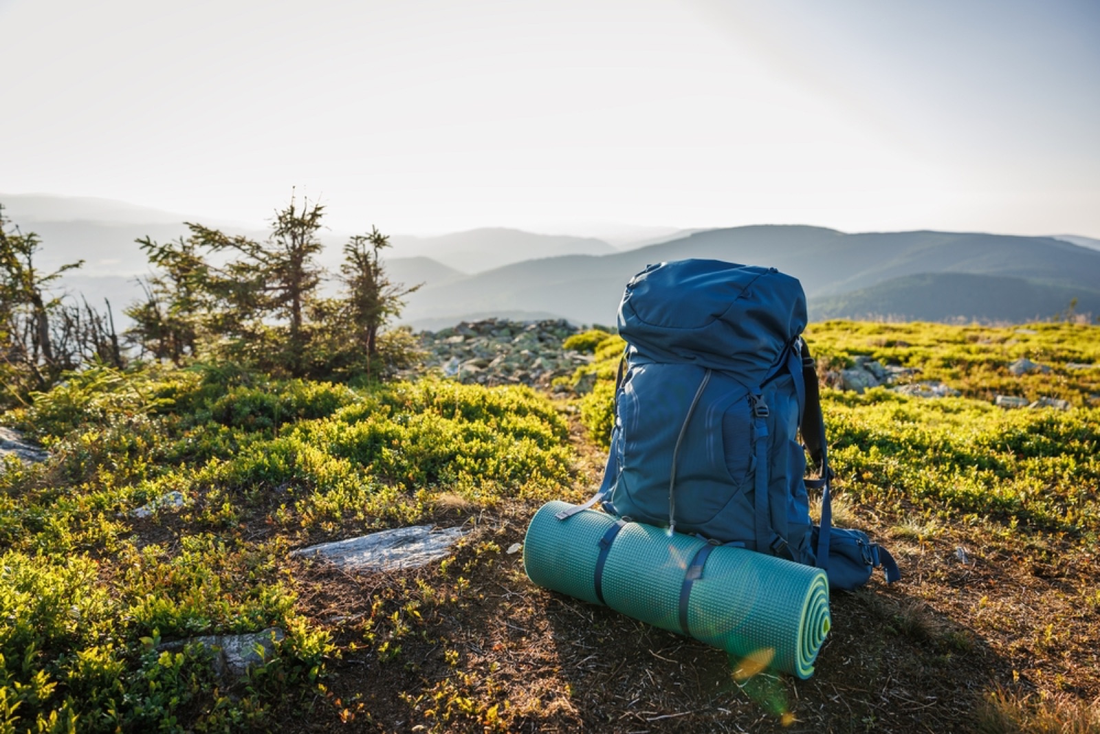Hiking gear laid out ready for a trip